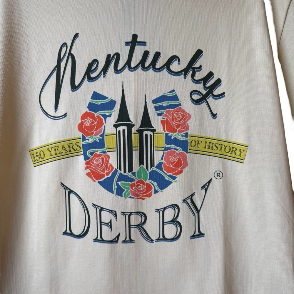 Homme + Femme. Cream Kentucky Derby T-Shirt. Size Small. Unisex. - Picture 3 of 7